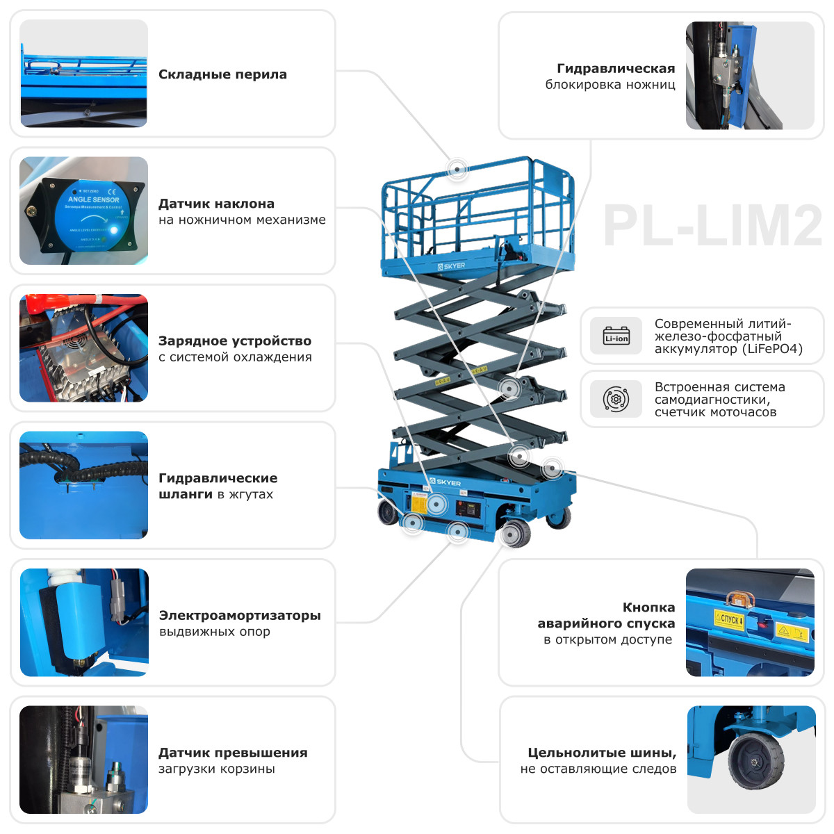 Самоходный ножничный подъемник с выдвижной платформой SKYER PL1245-LiM2 - 1