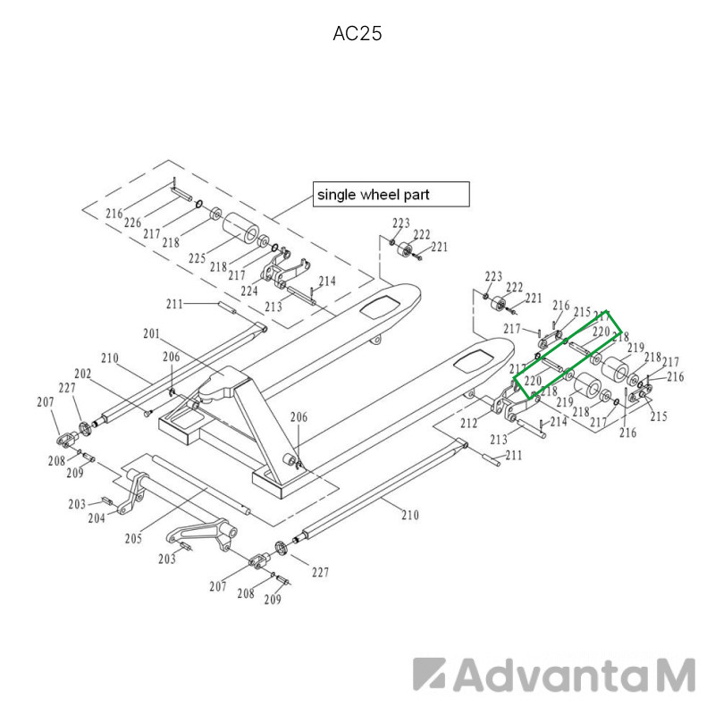 Ось подвильного ролика для гидравлических тележек AC25  - 1